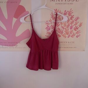 Shein pink flowy cropped tank top size small waffle knit